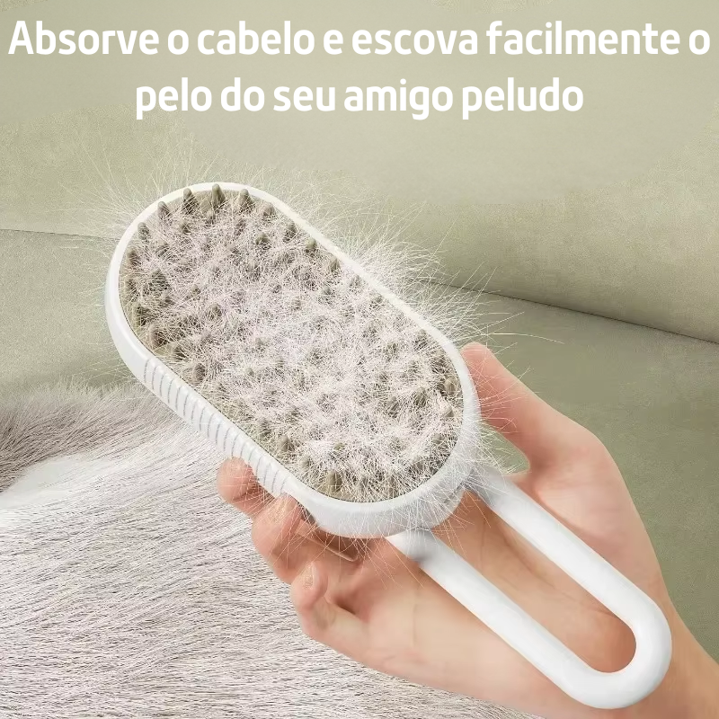 Escova Cabo Comprido com Vapor para Gatos e Cachorros Massageadora Escova Magica 3 em 1